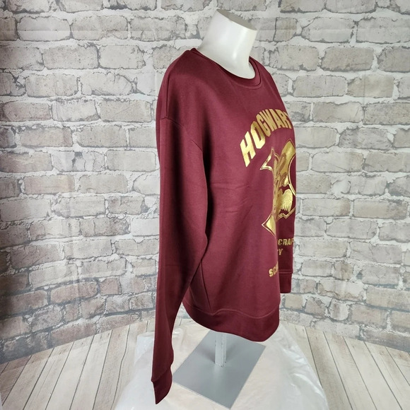 Harry Potter Hogwarts Sweatshirt House Crest Gryffindor Burgundy Gold Size Large - Picture 8 of 12